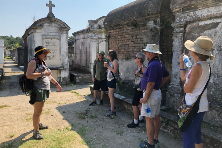 Group in cemetery