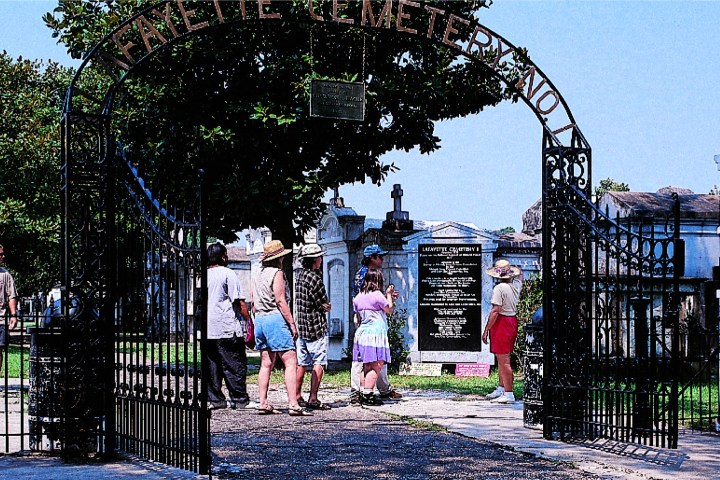 Group in cemetery