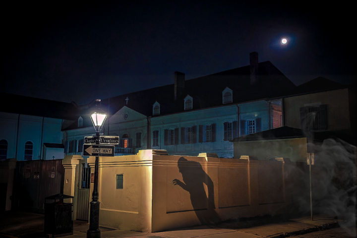 a store front at night