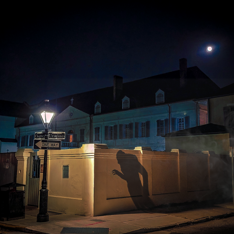 a store front at night
